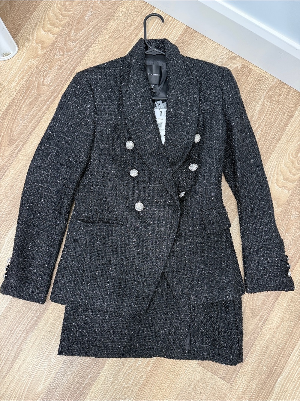Holiday Black Tweed Double-Breasted Suit Jacket